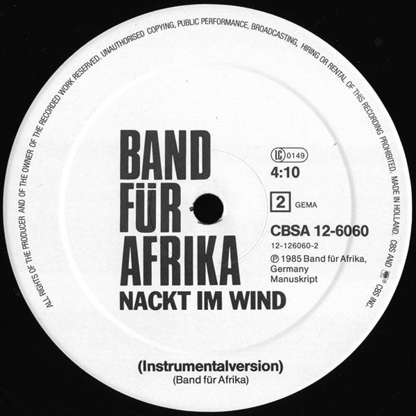 Band Für Afrika : Nackt Im Wind (12", Maxi)