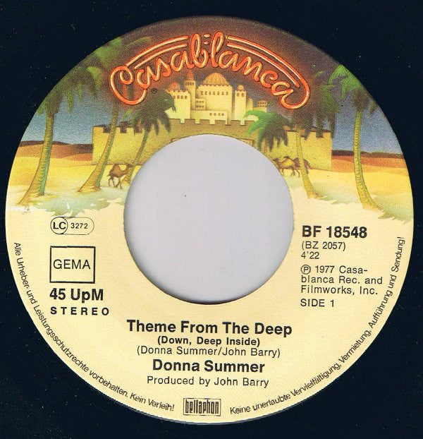 Donna Summer, John Barry : Theme From The Deep (Down, Deep Inside) (7", Single)