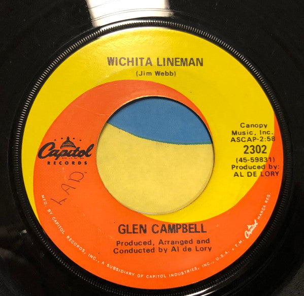 Glen Campbell : Wichita Lineman / Fate Of Man (7", Single, Scr)