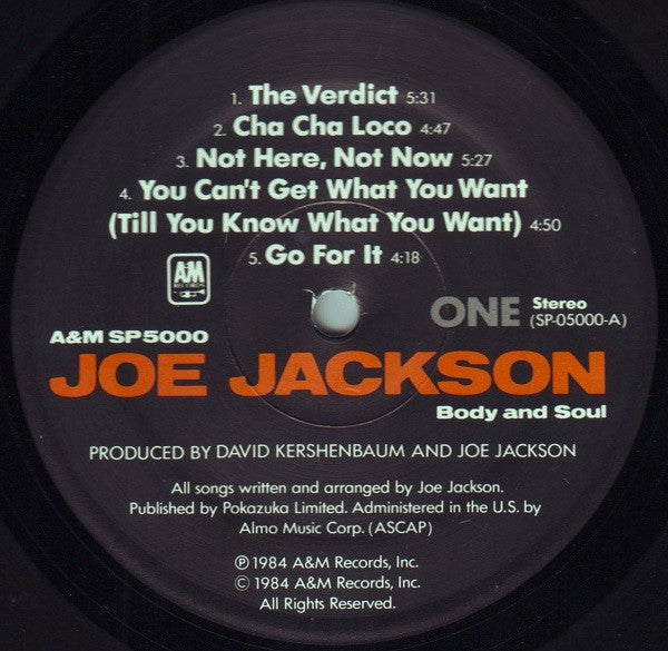 Joe Jackson : Body And Soul (LP, Album, Mon)