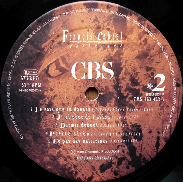 Francis Cabrel : Sarbacane (LP, Album)