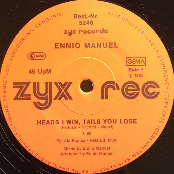 Ennio Manuel : Heads I Win, Tails You Lose (12", Maxi)