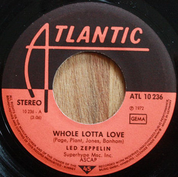 Led Zeppelin : Whole Lotta Love / Immigrant Song (7", Single, red)