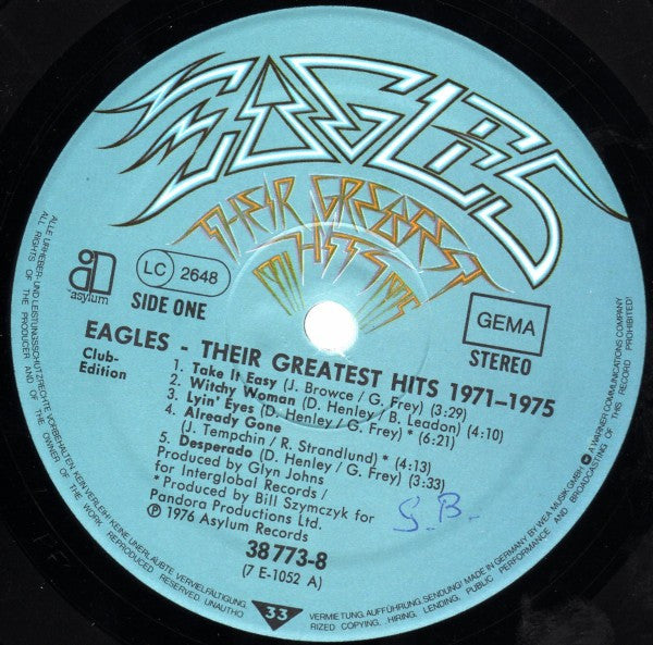 Eagles : Their Greatest Hits 1971-1975 (LP, Album, Comp, Club, RE)