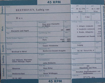 Ludwig van Beethoven : Duo Für Klarinette Und Fagott  (7", EP)