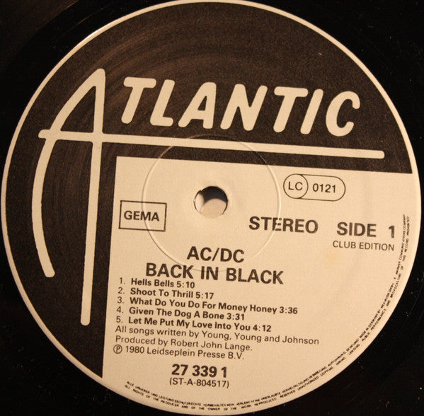 AC/DC : Back In Black (LP, Album, Club)