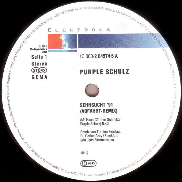 Purple Schulz : Sehnsucht (Ich Will Raus) - Remix (12", Maxi)