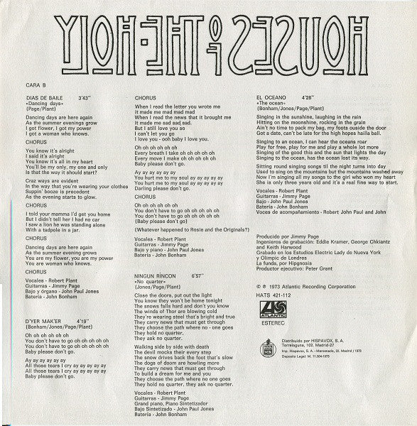 Led Zeppelin : Houses Of The Holy (LP, Album, RE, Gat)