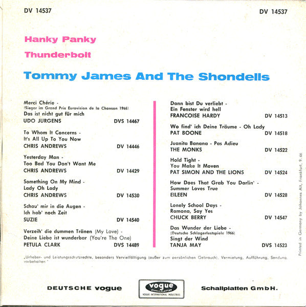 Tommy James & The Shondells : Hanky Panky (7", Single)