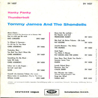 Tommy James & The Shondells : Hanky Panky (7", Single)