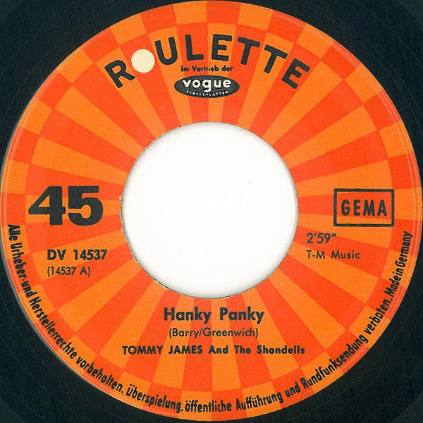 Tommy James & The Shondells : Hanky Panky (7", Single)
