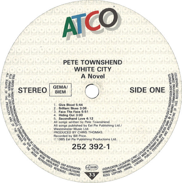 Pete Townshend : White City (A Novel) (LP, Album)