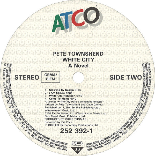 Pete Townshend : White City (A Novel) (LP, Album)