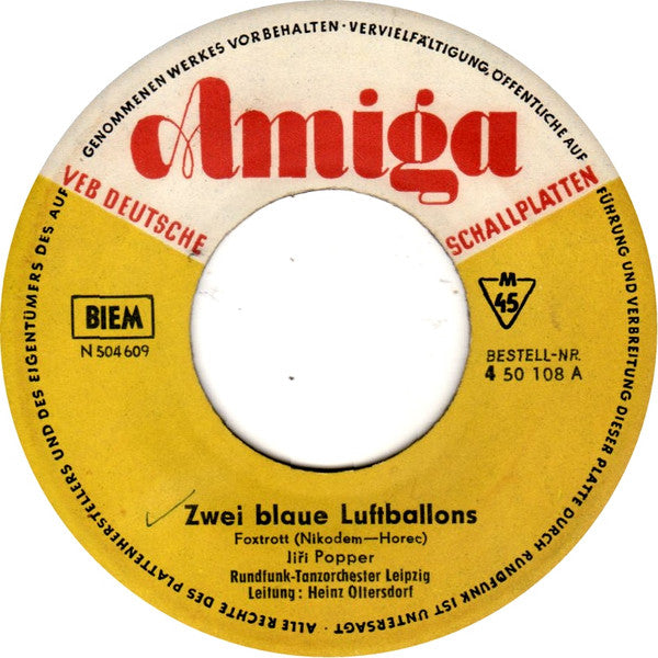 Jiří Popper : Zwei Blaue Luftballons / Blues Für Einen Kleinen Jungen (7", Single, Mono)