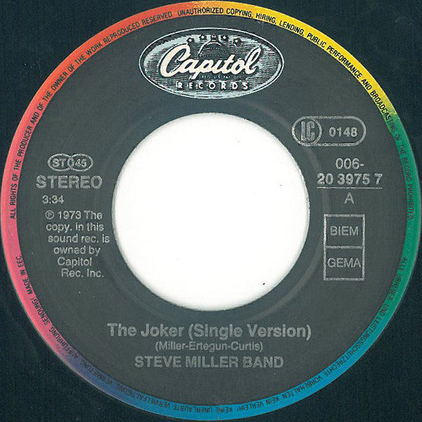 Steve Miller Band : The Joker (7", Single)