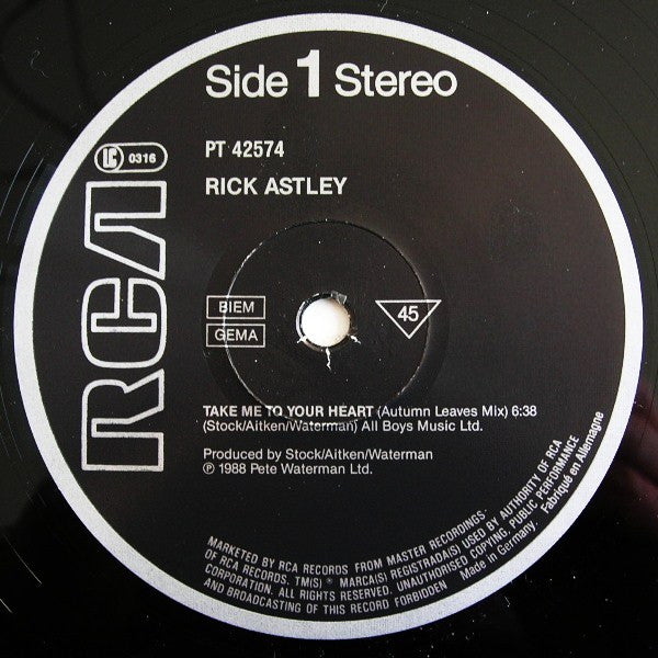 Rick Astley : Take Me To Your Heart (12", Maxi)