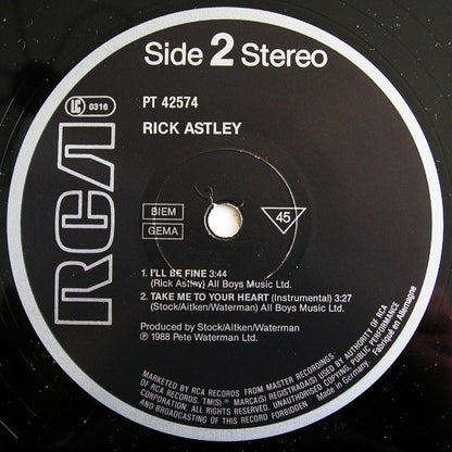 Rick Astley : Take Me To Your Heart (12", Maxi)