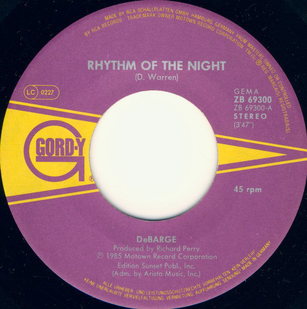 DeBarge : Rhythm Of The Night (7", Single)