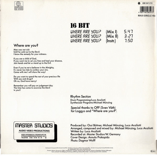16 Bit : Where Are You? (12", Maxi)