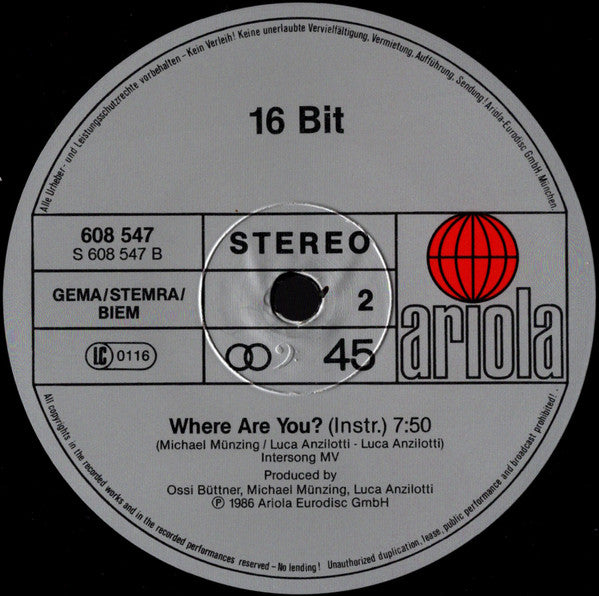 16 Bit : Where Are You? (12", Maxi)