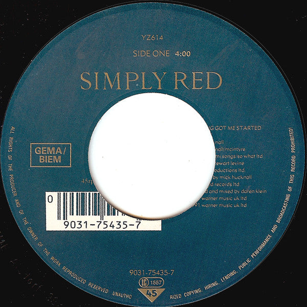 Simply Red : Something Got Me Started (7", Single, Lar)