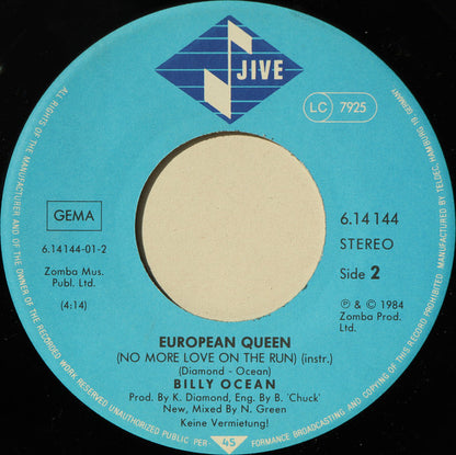 Billy Ocean : European Queen / Caribbean Queen (No More Love On The Run) (7", Single, RP)