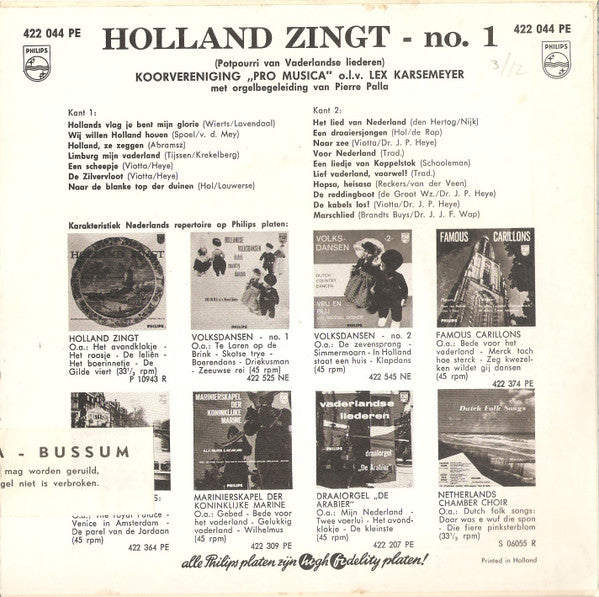 Pro Musica Bussum : Holland Zingt (7", EP, RE)