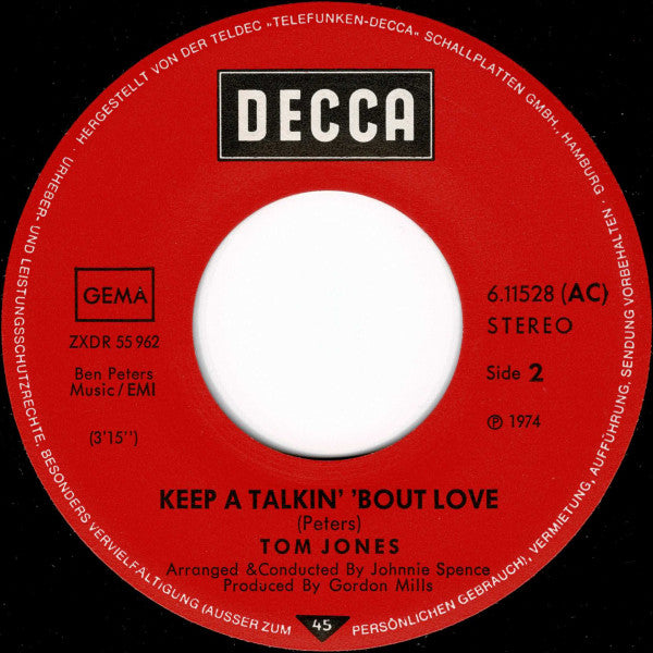 Tom Jones : Somethin' 'Bout You Baby I Like (7", Single)