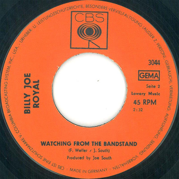 Billy Joe Royal : Hush / Watching From The Bandstand (7", Single)