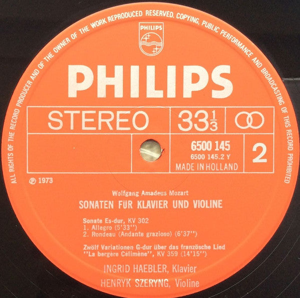 Mozart*, Ingrid Haebler, Henryk Szeryng : Sonaten Für Klavier Und Violine, KV 547, KV 303 Und KV 302 Variationen Über "La Bergère Célimène" KV 359 (LP)