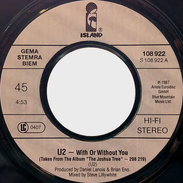 U2 : With Or Without You (7", Single)