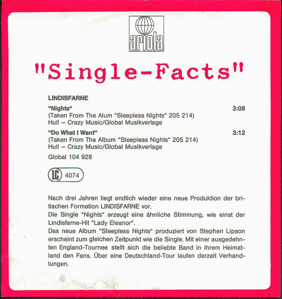 Lindisfarne : Nights (7", Single)