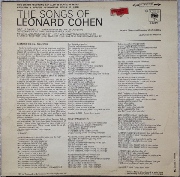 Leonard Cohen : Songs Of Leonard Cohen (LP, Album)