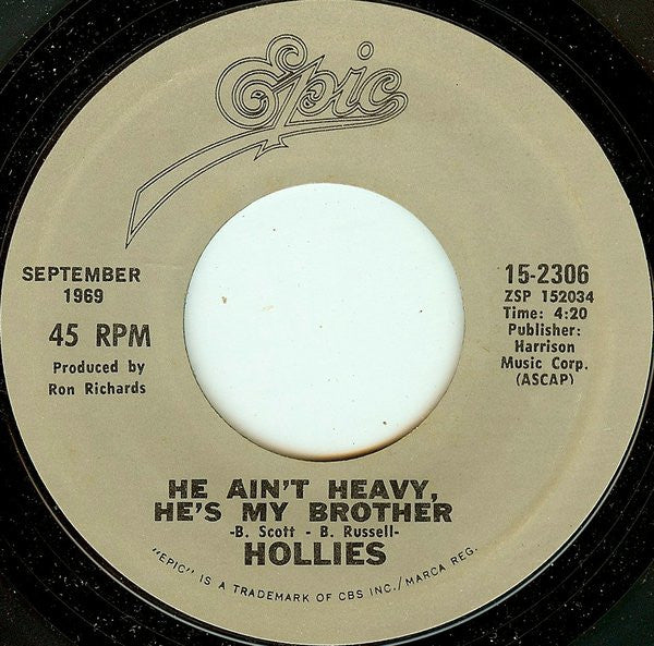 The Hollies : He Ain't Heavy, He's My Brother (7", RE, Pit)