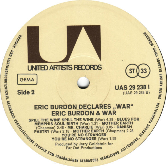 Eric Burdon & War : Eric Burdon Declares “War” (LP, Album, RE)