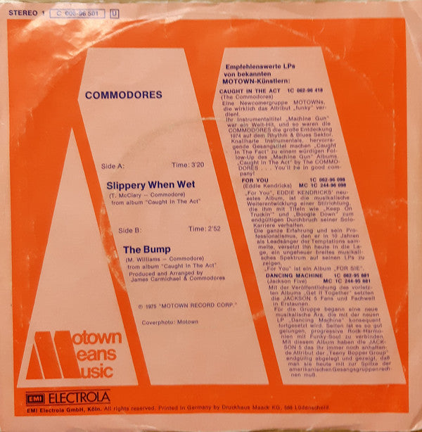 Commodores : Slippery When Wet (7", Single)
