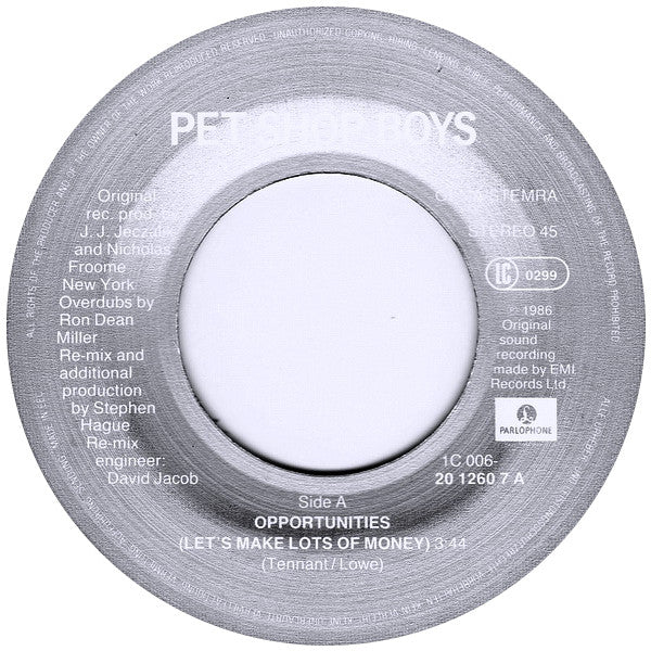 Pet Shop Boys : Opportunities (Let's Make Lots Of Money) (7", Single)
