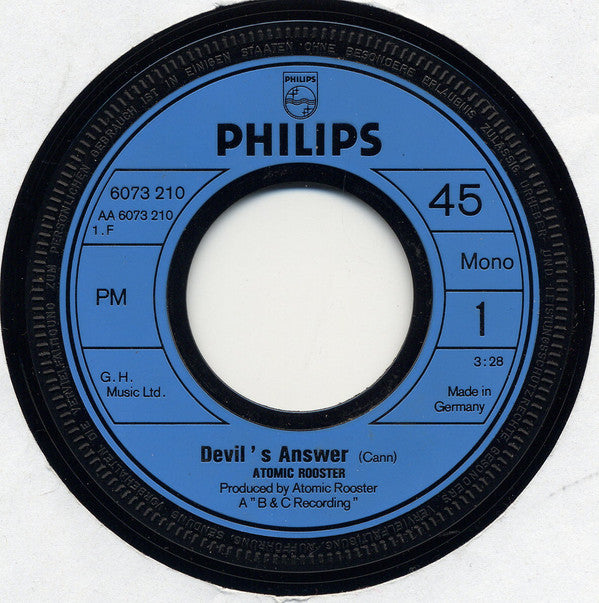 Atomic Rooster : Devil's Answer / The Rock (7", Single, Mono, Inj)