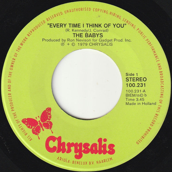 The Babys : Everytime I Think Of You / Head First (7", Single)