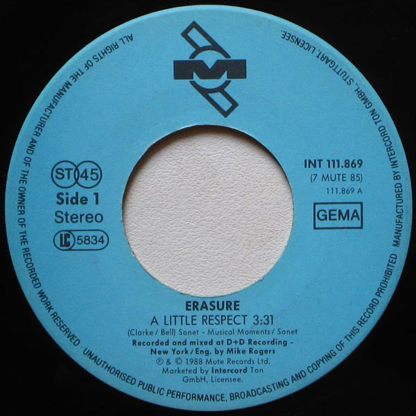 Erasure : A Little Respect (7", Single)