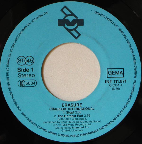 Erasure : Crackers International (7", EP)