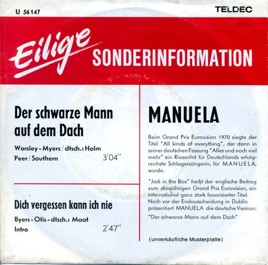 Manuela (5) : Der Schwarze Mann Auf Dem Dach / Dich Vergessen Kann Ich Nie (7", Single, Promo)