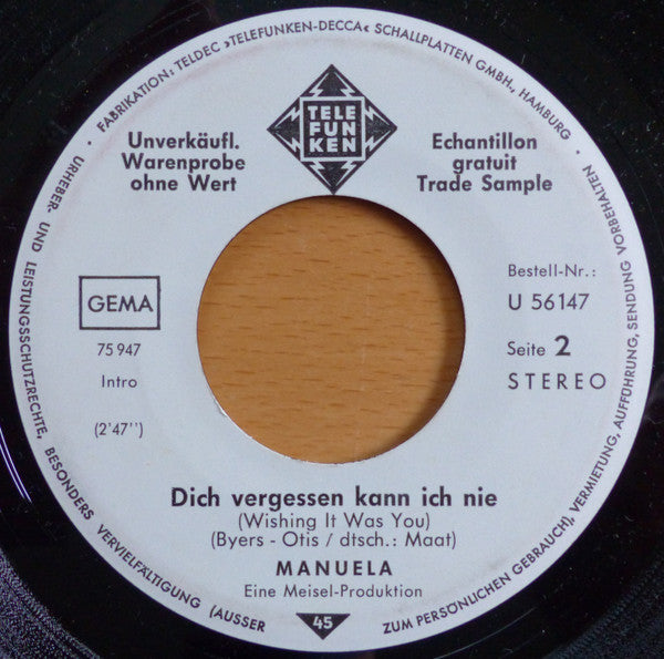 Manuela (5) : Der Schwarze Mann Auf Dem Dach / Dich Vergessen Kann Ich Nie (7", Single, Promo)