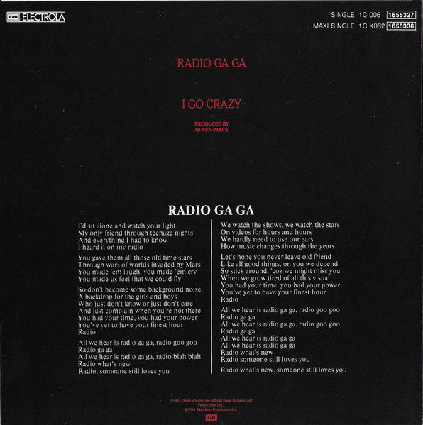 Queen : Radio Ga Ga (7", Single)