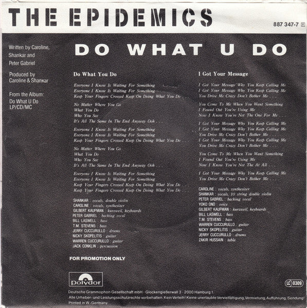 The Epidemics : Do What U Do (7", Single, Promo)