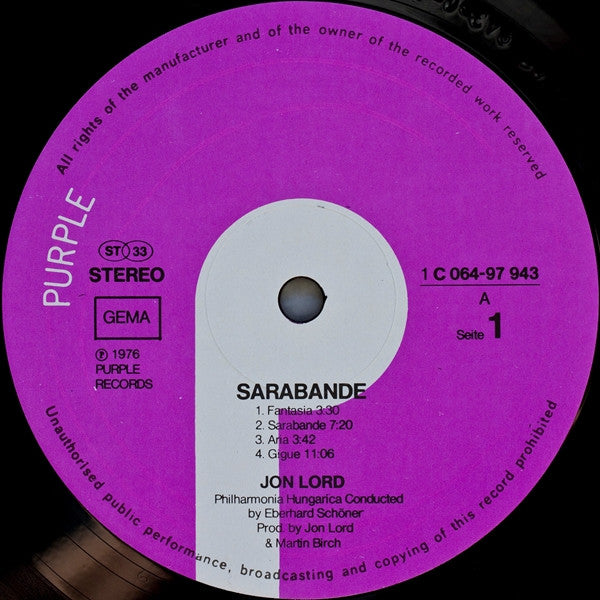 Jon Lord : Sarabande (LP, Album, RP, Die)