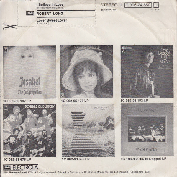 Robert Long : I Believe In Love (7", Single)
