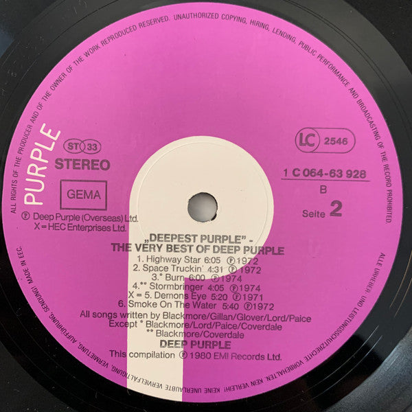 Deep Purple : Deepest Purple : The Very Best Of Deep Purple (LP, Comp)