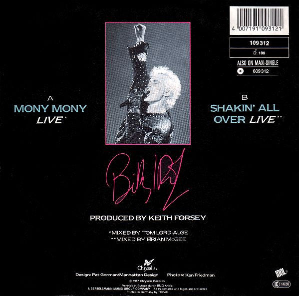 Billy Idol : Mony Mony (Live) (7", Single)