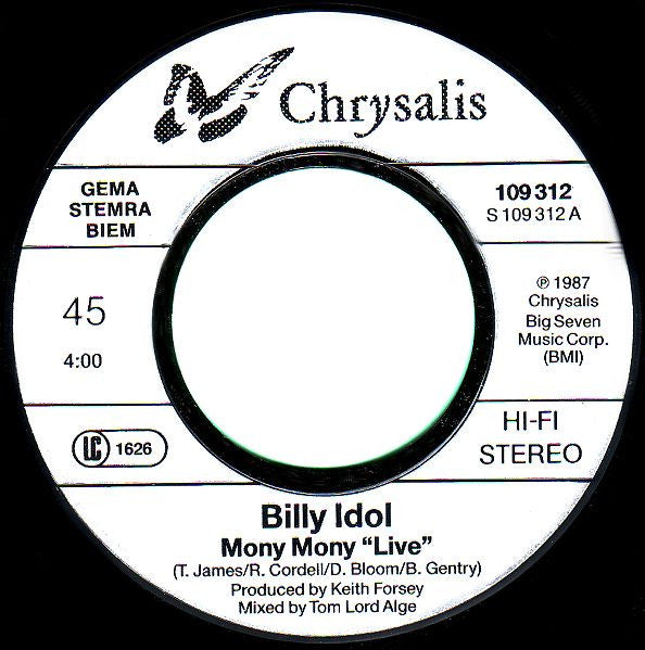 Billy Idol : Mony Mony (Live) (7", Single)